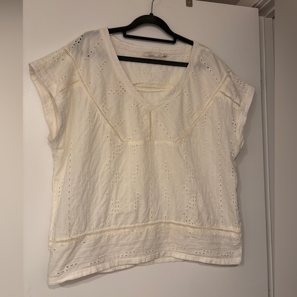 Prana XL Off-White Keelie Eyelet Top in organic cotton